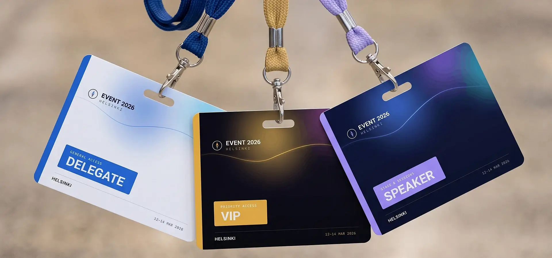 Delegate, VIP and speaker badges on lanyards